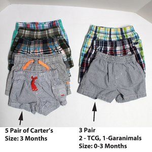 8 Pair - 5 Size 3 Months - 3 Size 0-3 Months Boys Older Shorts Was Part of Sets